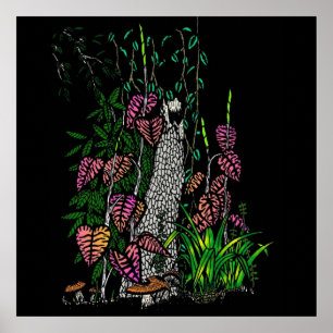 Neon Rain Forest Impressionist Colour Art Print