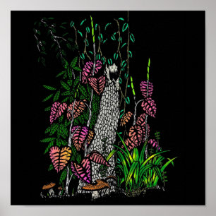 Neon Rain Forest Impressionist Colour Art Print
