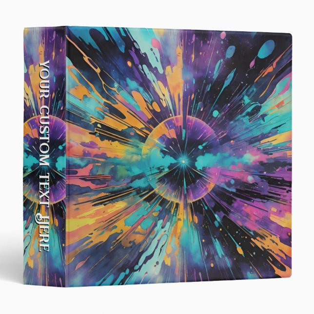 Neon Rainbow Abstract Black & Blue Binder (Front/Spine)
