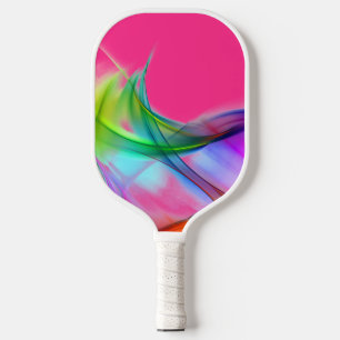 Neon Rainbow Abstract On Pink Pickleball Paddle