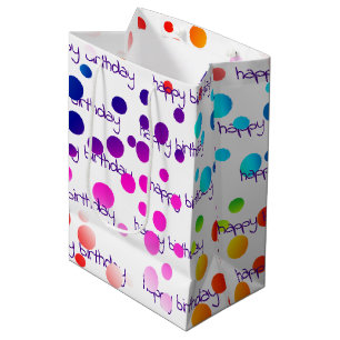 Neon Rainbow Birthday Polka Dots Medium Gift Bag
