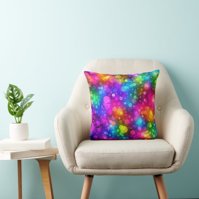 Neon Rainbow Bokeh Lights Abstract Throw Pillow (Chair)