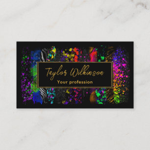Neon Rainbow Brush Strokes Business Card