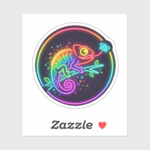 Neon Rainbow Chameleon Tropical Glow Art