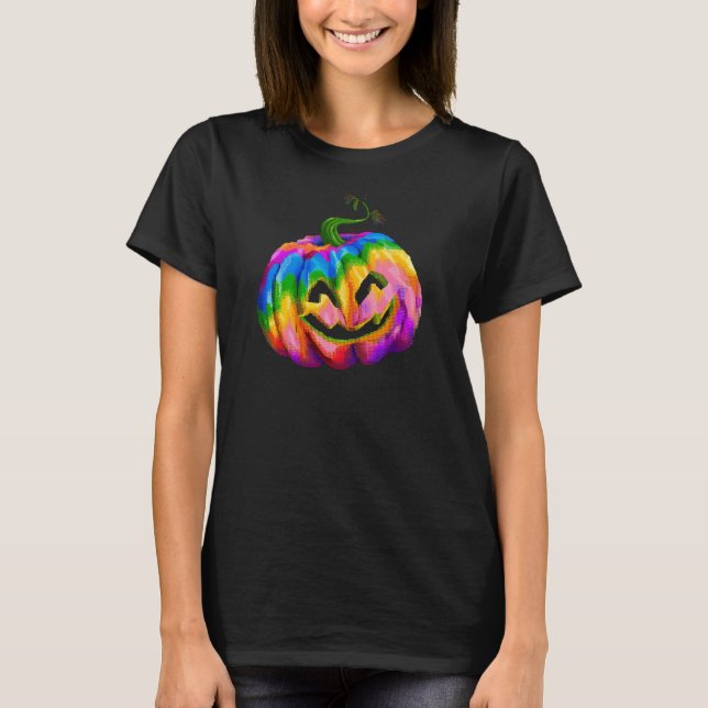 Neon Rainbow Citrouille Halloween T-Shirt (Devant)