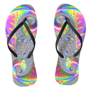 Neon Rainbow Fractal Flip Flops