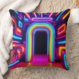 Neon Rainbow Gateway Throw Pillow