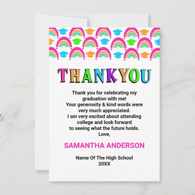 Neon Rainbow Graduation Carte de remerciements (Devant)