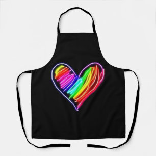 Neon Rainbow Heart T-Shirt Love Pride LGBQT Rally Apron