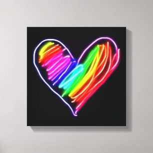 Neon Rainbow Heart T-Shirt Love Pride LGBQT Rally Canvas Print