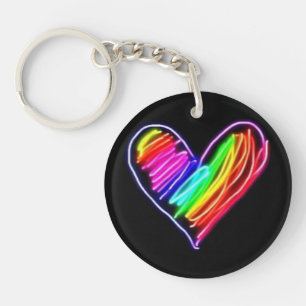 Neon Rainbow Heart T-Shirt  Love Pride LGBQT Rally Keychain