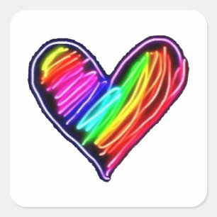 Neon Rainbow Heart T-Shirt Love Pride LGBQT Rally Square Sticker
