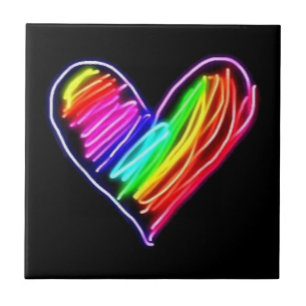 Neon Rainbow Heart T-Shirt  Love Pride LGBQT Rally Tile