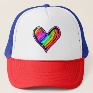 Neon Rainbow Heart T-Shirt Love Pride LGBQT Rally Trucker Hat
