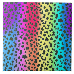 Neon rainbow Leopard Ceramic Tile