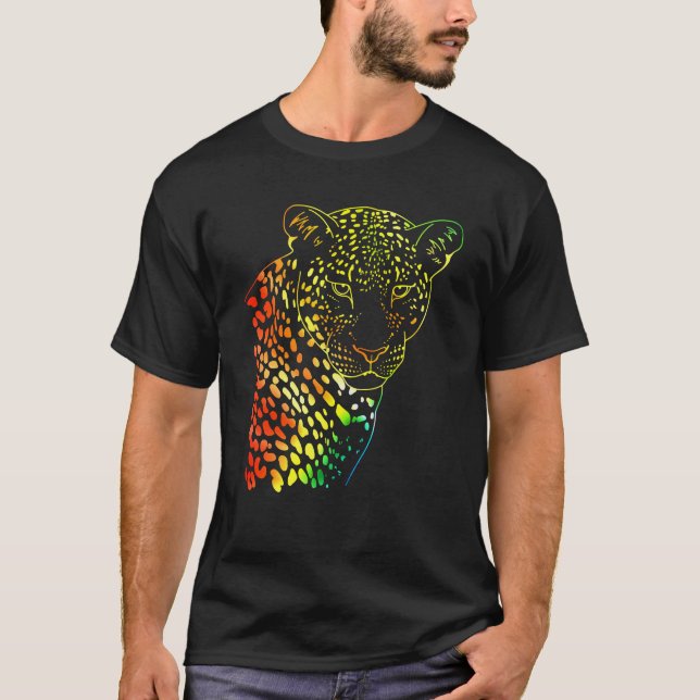 Neon Rainbow Leopard Face Artwork  T-Shirt (Front)