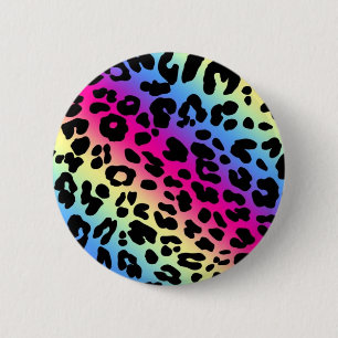 Neon Rainbow Leopard Pattern Print 2 Inch Round Button