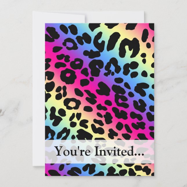 Neon Rainbow Leopard Pattern Print Invitation (Front)