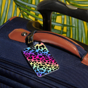Neon Rainbow Leopard Pattern Print Luggage Tag