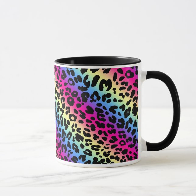 Neon Rainbow Leopard Pattern Print Mug (Right)