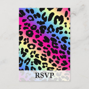 Neon Rainbow Leopard Pattern Print RSVP Card