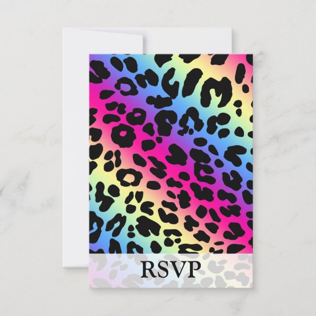Neon Rainbow Leopard Pattern Print RSVP Card (Front)