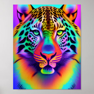 Neon Rainbow Leopard   Poster