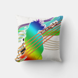 Neon Rainbow Person with Guitar Throw Pillow