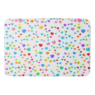 Neon Rainbow Pink Hearts Pattern art Bath Mat
