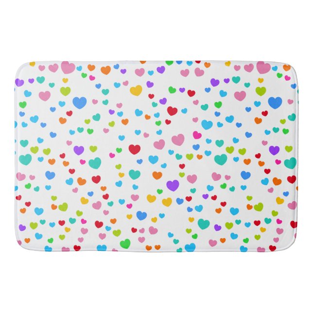 Neon Rainbow Pink Hearts Pattern art Bath Mat (Front)