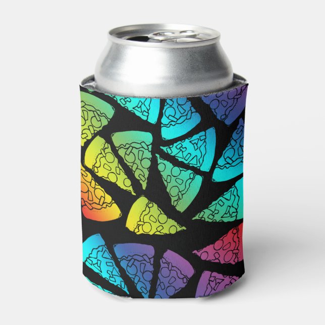 Neon Rainbow Pizza Lover Can Cooler (Can Front)