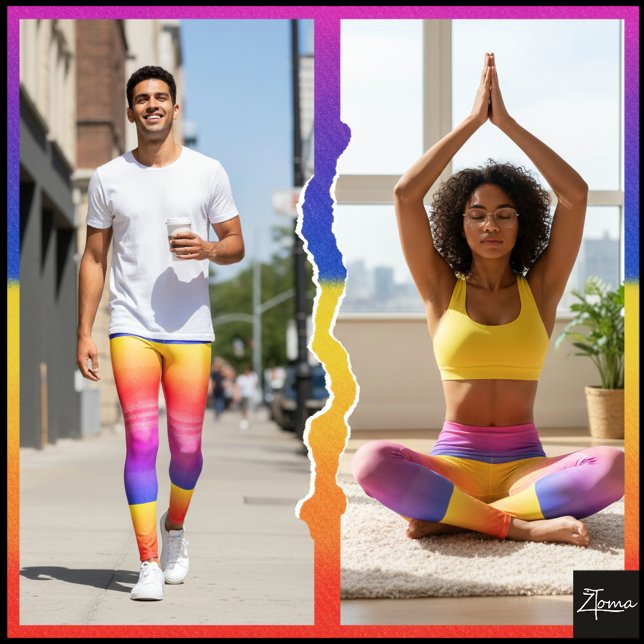 Neon Rainbow Plaid Gradient Block Print Leggings (Creator Uploaded)