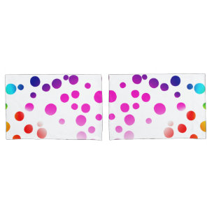 Neon Rainbow Polka Dots On White Pillowcase