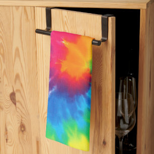 Neon Rainbow Retro Tie Dye Design Kitchen Towel