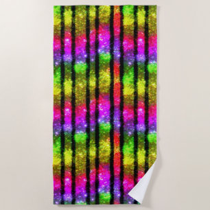 Neon Rainbow Shimmer Stripes Beach Towel
