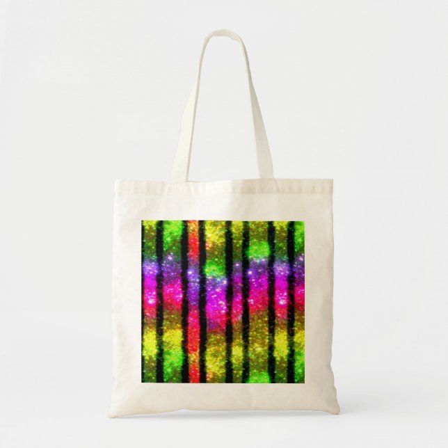 Neon Rainbow Shimmer Stripes Tote Bag (Front)