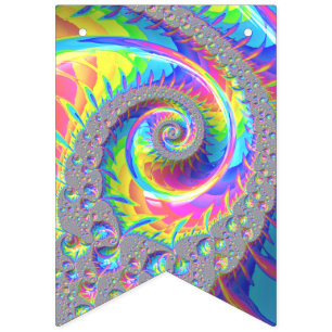 Neon Rainbow Spiral Fractal Abstract Digital Art Bunting Flags