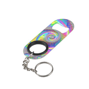 Neon Rainbow Spiral Fractal Abstract Digital Art Keychain Bottle Opener