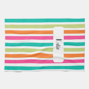 Neon rainbow stripes fun retro kitchen towel