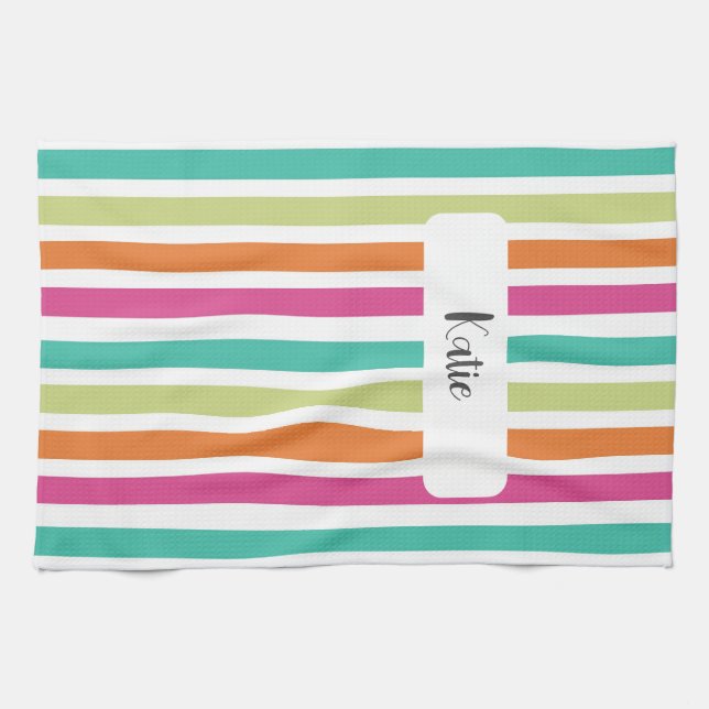 Neon rainbow stripes fun retro  kitchen towel (Horizontal)