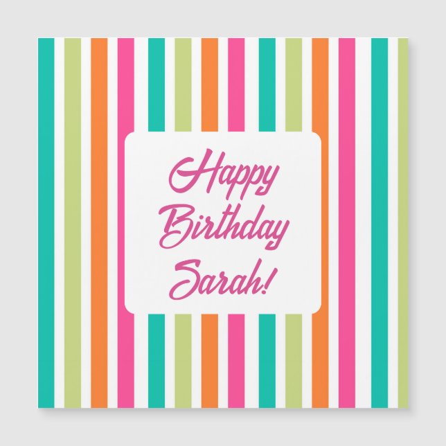 Neon rainbow stripes fun retro  magnetic invitation (Front)
