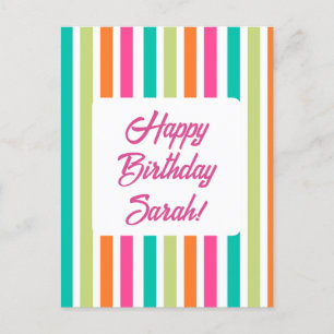 Neon rainbow stripes fun retro  postcard