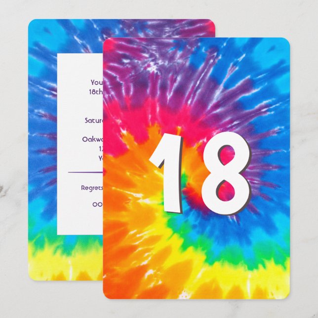 Neon Rainbow Tie Dye 18e anniversaire Invitation (Devant / Derrière)