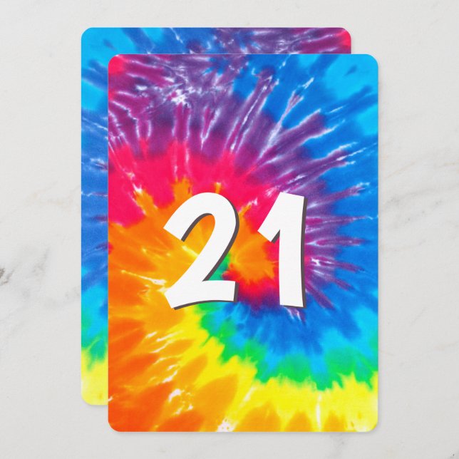 Neon Rainbow Tie Dye 21st Birthday Invitation (Front/Back)