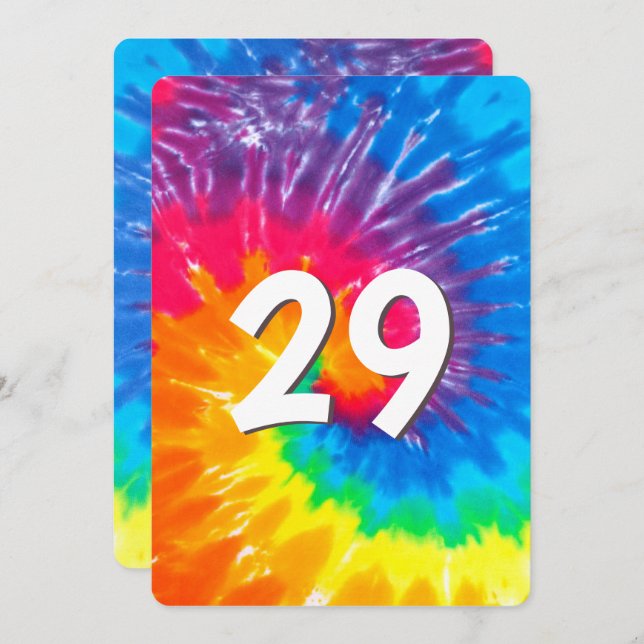 Neon Rainbow Tie Dye 29th Birthday Invitation (Front/Back)