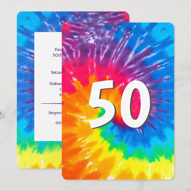 Neon Rainbow Tie Dye 50e anniversaire Invitation (Devant / Derrière)
