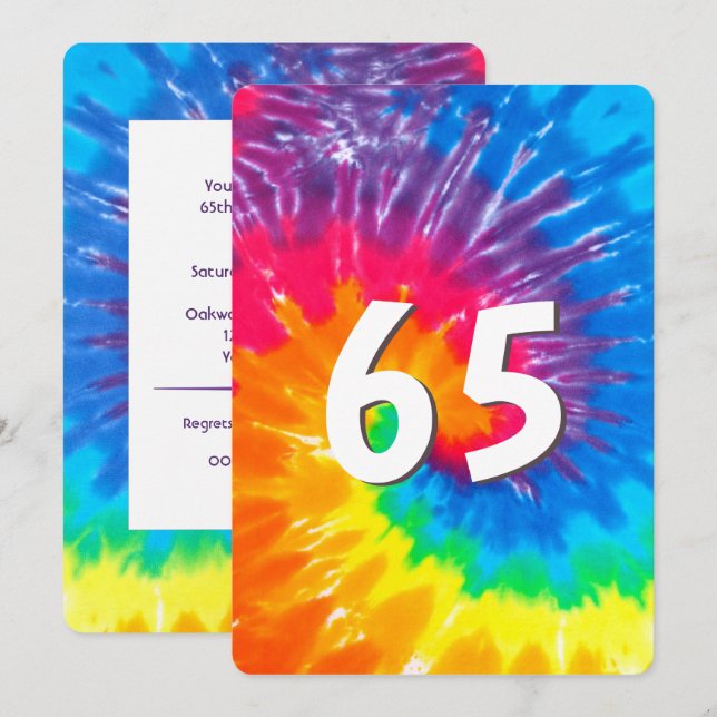 Neon Rainbow Tie Dye 65e Anniversaire Invitation (Devant / Derrière)