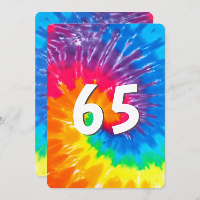 Neon Rainbow Tie Dye 65th Birthday Invitation (Front/Back)