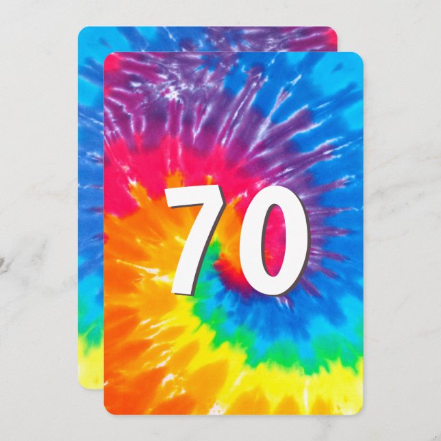 Neon Rainbow Tie Dye 70th Birthday Invitation (Front/Back)
