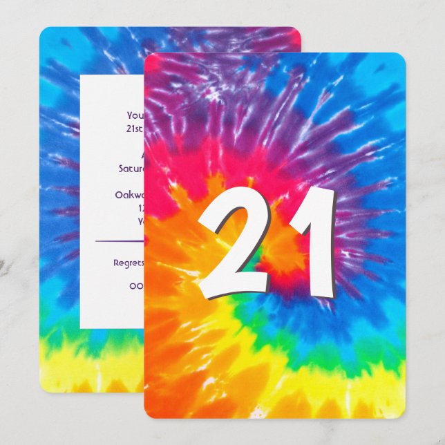 Neon Rainbow Tie Dye Invitation 21e anniversaire (Devant / Derrière)
